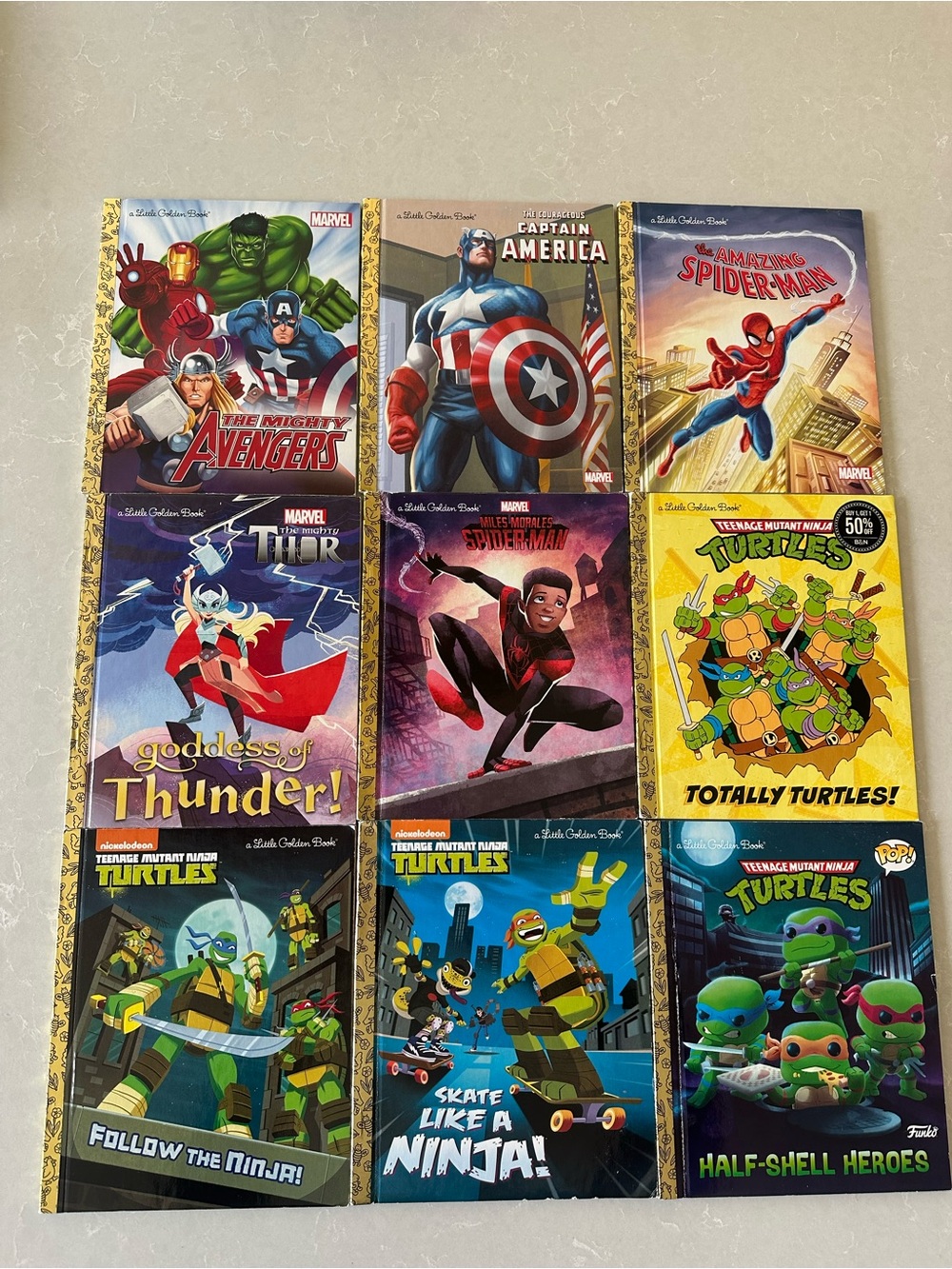 Lot of 9 Little Golden Books(Avengers, Spider Man, Teenage Mutant Ninja Turtles)